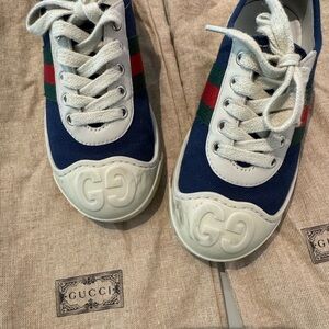 Gucci Navy Sneakers with Red and Green Accents